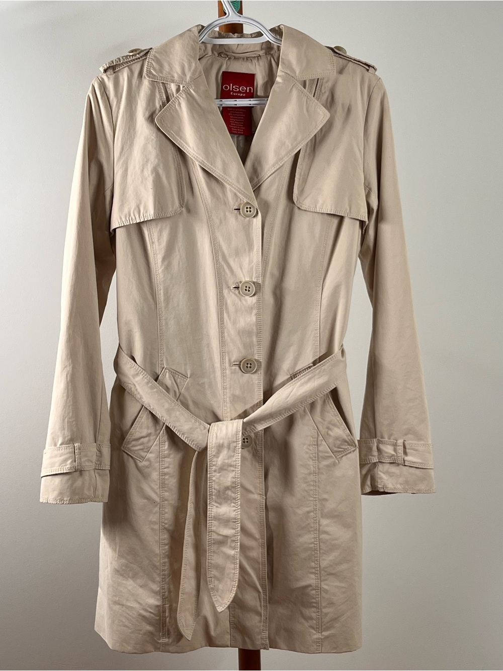 Olsen Women's Light Beige Trench Coat with Tie Belt